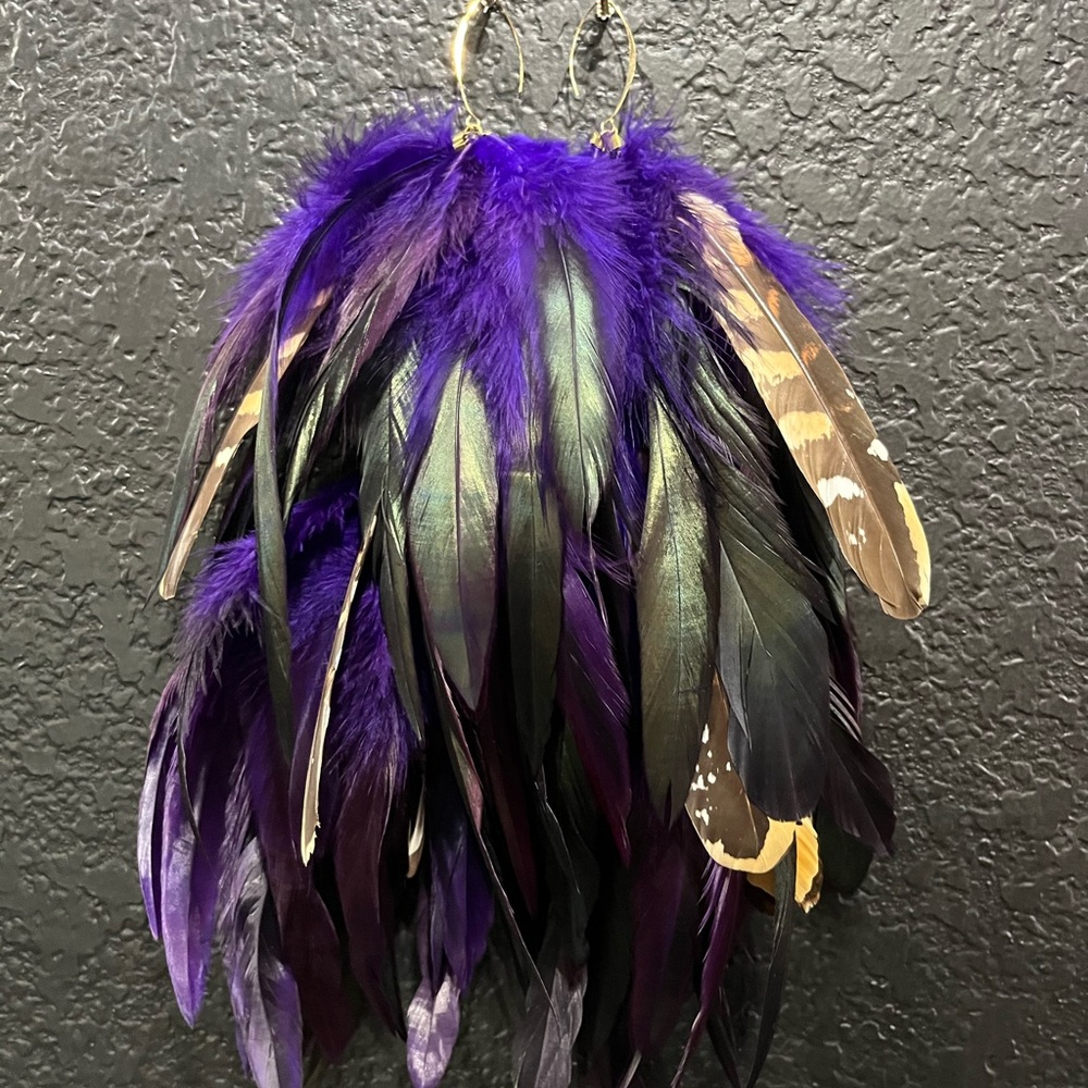 Purple Feather Statement Earrings - image 1